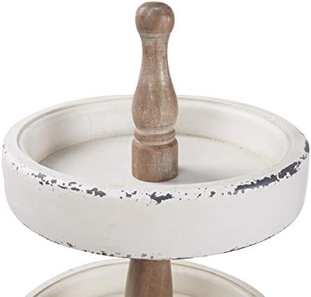 SOFE Handmade Distressed White Rustic Round 3 Tiered Tray Stand
