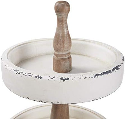SOFE Handmade Distressed White Rustic Round 3 Tiered Tray Stand