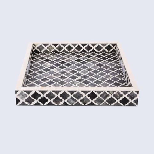 Handicrafts Home Bone Inlay Grey & White Decorative Ottoman Tray
