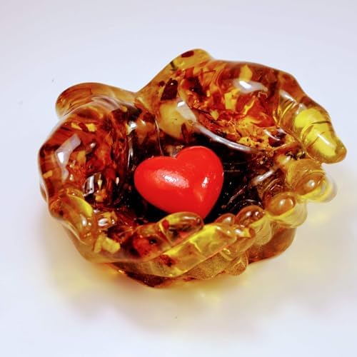 KIZIMA Baltic Amber Hands of Love Bowl, Handmade Ring Holder, Wedding