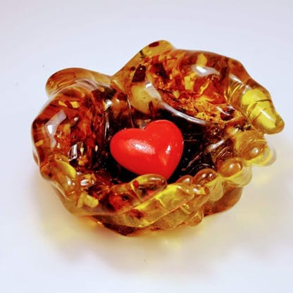 KIZIMA Baltic Amber Hands of Love Bowl, Handmade Ring Holder, Wedding