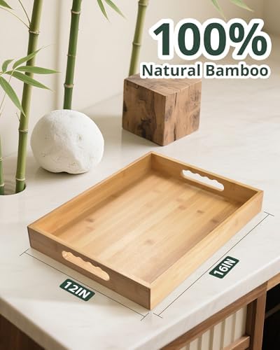 Bamboo Serving Tray, Breakfast in Bed Tray with Removable Silicone