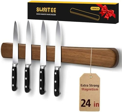 Magnetic Knife Holder, 24 Inch Acacia Wood Knife Strip for Wall or