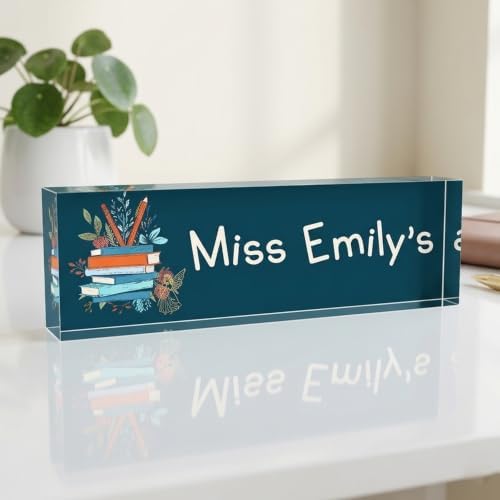 Floral Acrylic Desk Name Plate | Custom Office Sign