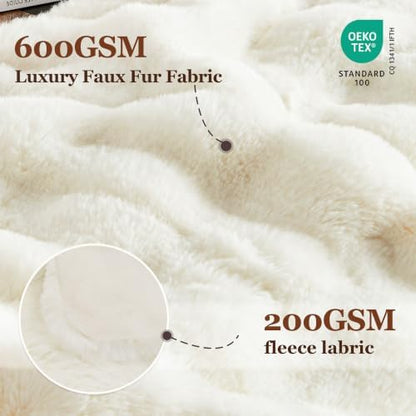 Touchat Soft Fluffy Faux Rabbit Fur Throw Blanket, 50" × 60", Cream