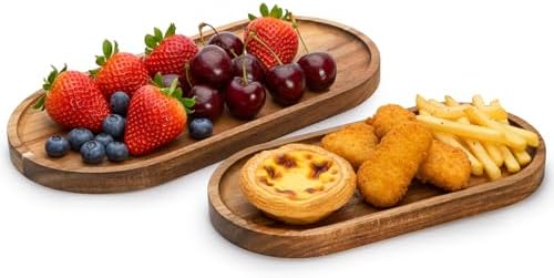 Elsjoy Set of 2 Acacia Wood Serving Trays, Long Wooden Serving Platter