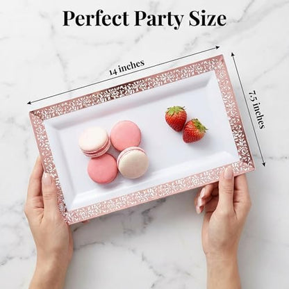 Yumchikel-Plastic Serving Tray & Platter Set (4pk) White & Rose Gold