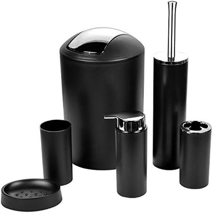 Bathroom Accessories Set 6 Piece - Trash Can, Toothbrush Holder