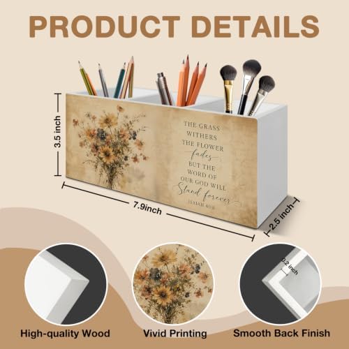 Fall Vintage Christian Floral Pen Pencil Holder Organizer
