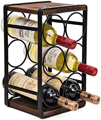 Rustic Wood Countertop Wine Rack 6 Bottles No Need Assembly Brown