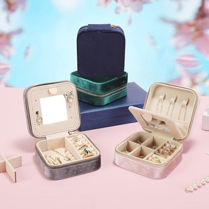 Plush Velvet Travel Jewelry Box for Women & Girls - Small Portable