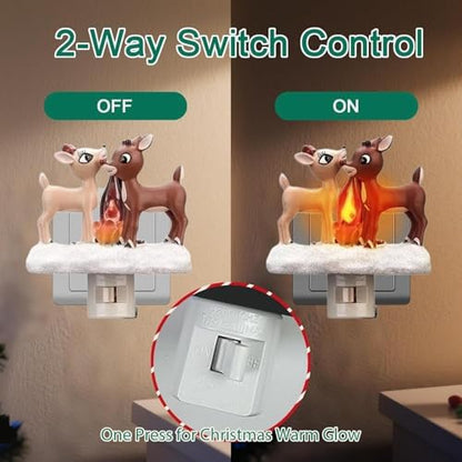 Reindeer Night Light with Flickering Flame – LED Faux Campfire Lamp