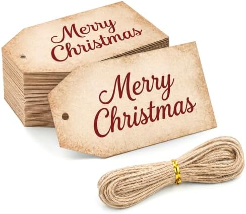 Fullhawl 50 Pcs Vintage Merry Christmas Tags with String
