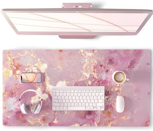QiyI PU Leather Large Mouse Pad, Office Decor, 31.5" x 15.7", Rose