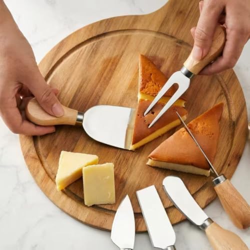 6 Pcs Cheese Knives Set with Wooden Handle, Mini Steel Stainless