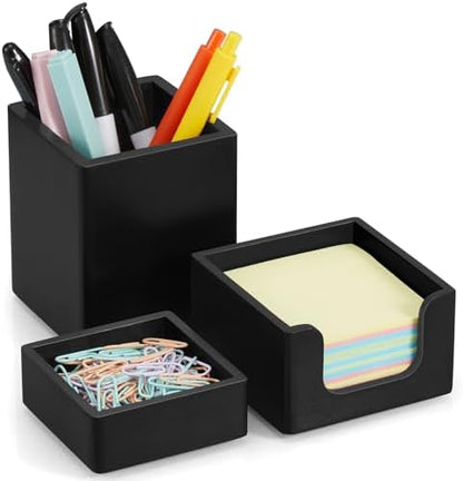 Black Desk Organizer Set of 3 - Wood Office Desk Accessories - Desk