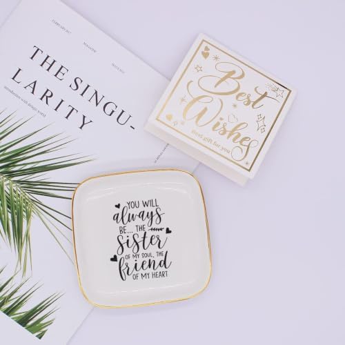 Soul Sisters Gifts,Sister Themed Ceramic Ring Holder Dish Jewelry Tray