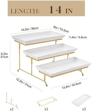 MALACASA 3 Tier Serving Trays for Party, 14 Inch Porcelain White Trays