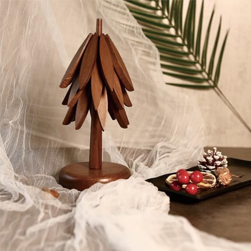 Wooden Tree Coasters, 3 Tripod Tablemats with Stands, Heat Resistant
