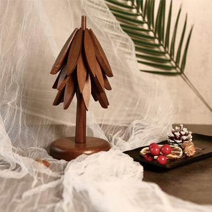 Wooden Tree Coasters, 3 Tripod Tablemats with Stands, Heat Resistant