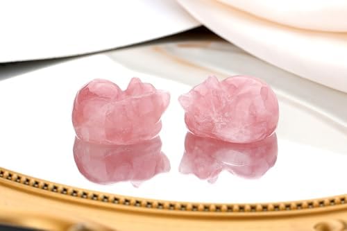 QINJIEJIE Rose Quartz Cat Decor Pink Gift Crystals Cat Stone Figurine