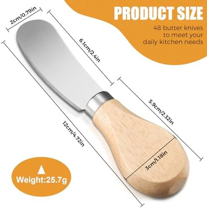 48 Pcs Cheese Spreader Knives, Cheese Knife with Wooden Handle