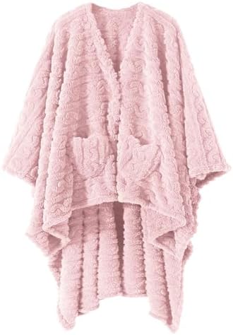 Wearable Blanket Sherpa Fleece Shawl Blanket with Pockets Blanket