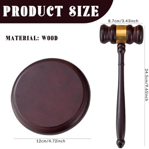 Gavel and Block Set 9.65x3.43" Natrual Wooden Gavel with 4.72" Round