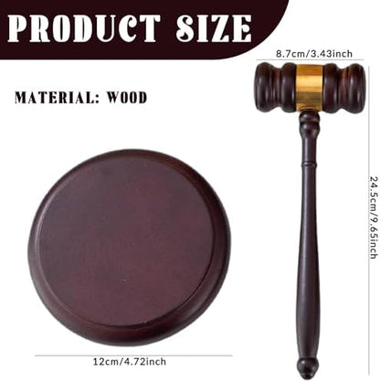 Gavel and Block Set 9.65x3.43" Natrual Wooden Gavel with 4.72" Round