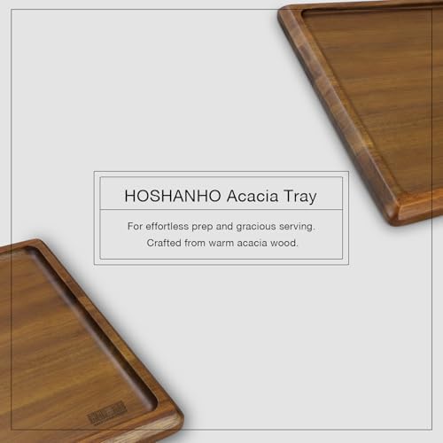 HOSHANHO Acacia Wood Serving Tray 14x10 Charcuterie Board & Non-Slip