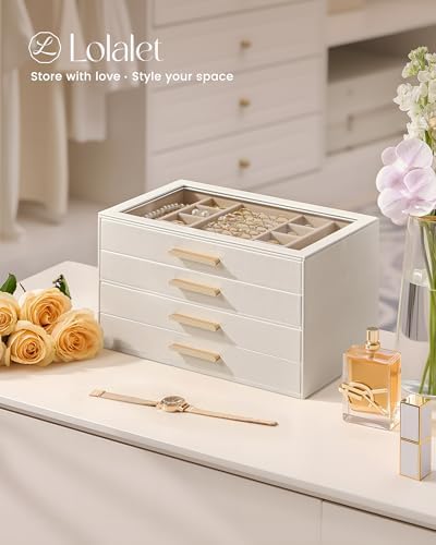 Lolalet Jewelry Box Organizer, 4-Layer Jewelry Storage Case -Beige
