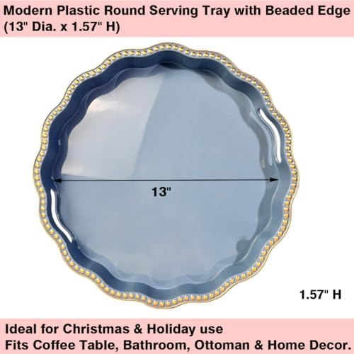 Blue Decorative Tray for Coffee Table, Wavy Scallop Beaded Plastic