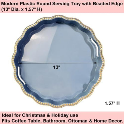 Blue Decorative Tray for Coffee Table, Wavy Scallop Beaded Plastic