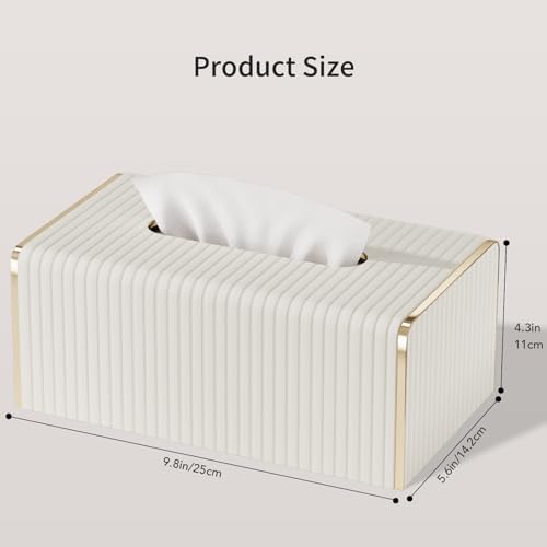 Tissue Box Cover,White Rectangle Leather Tissue Box Holder with