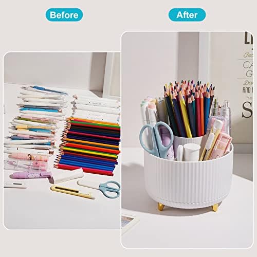 Desk Pencil Pen Holder - 5 Slot 360 Degree Rotating Desk Pen Organizer