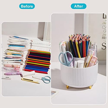 Desk Pencil Pen Holder - 5 Slot 360 Degree Rotating Desk Pen Organizer