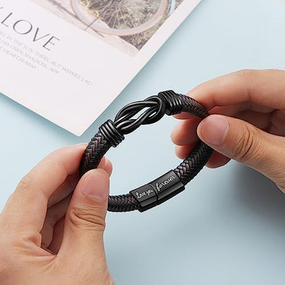 Knot Bracelet Gifts for Men, Leather Stainless Steel Knot Mens