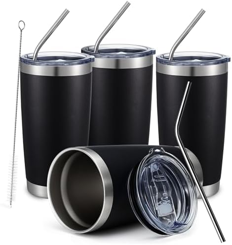 COMOOO 20oz Black Tumbler 4 Pack Stainless Steel Insulated Travel Mug