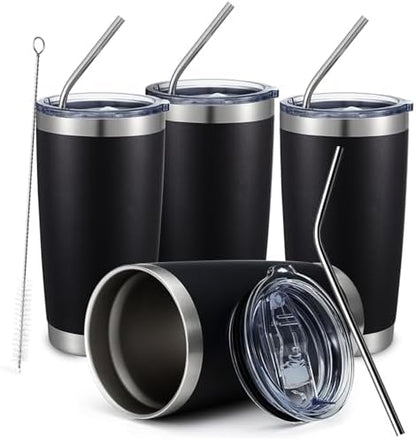COMOOO 20oz Black Tumbler 4 Pack Stainless Steel Insulated Travel Mug