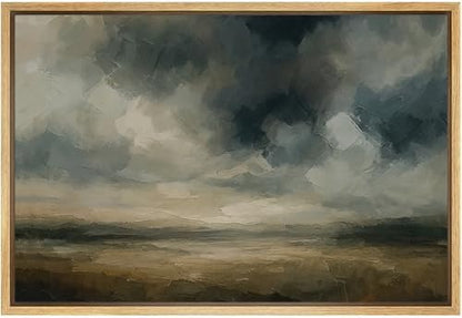 SIGNWIN Framed Canvas Print Wall Art Moody Sky Over Open Field