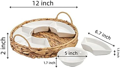 AVLA Ceramic Divided Serving Dishes, Porcelain Relish Tray, Party