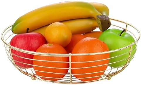 IBWell® Gold Fruit Bowl for Kichen Countertop, Round Wire Fruits