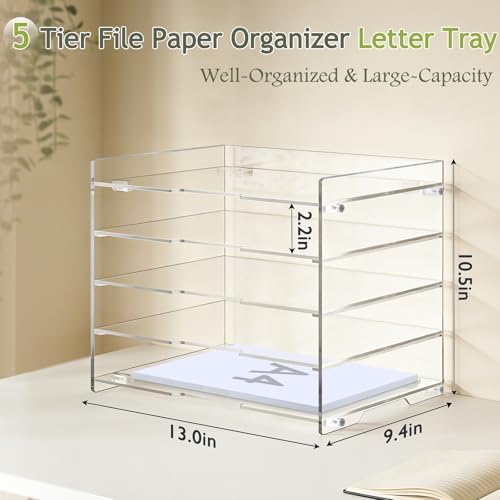 KKU 5 Tier Clear Acrylic Desk Organizer, Letter Tray Paper File Desk