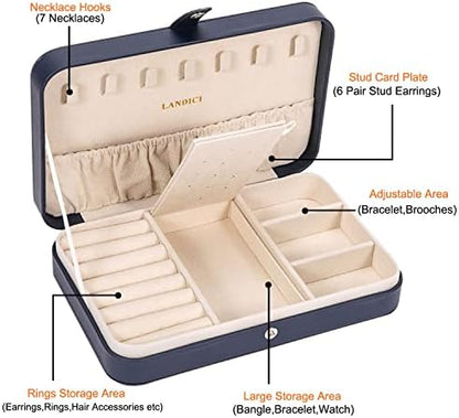LANDICI Small Jewelry Box for Women Girls, PU Leather Travel Jewelry