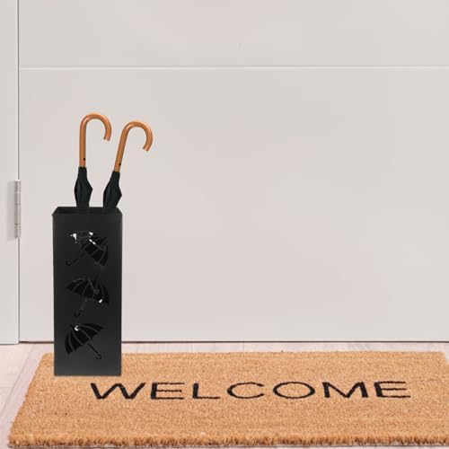 Black Metal Umbrella Stand with Hollow Design for Entryway Cane