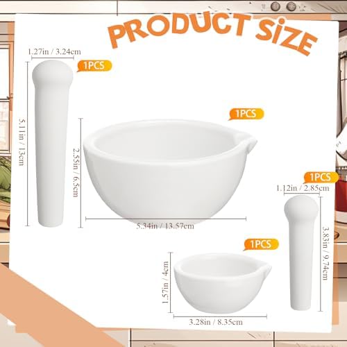 2 Sets Ceramics Mortar and Pestle Set, 5.3 and 3.2 Inch