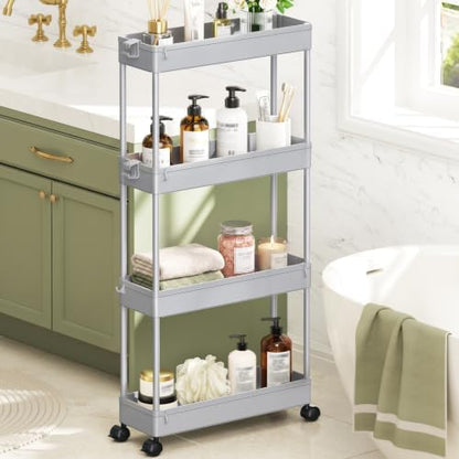 SPACEKEEPER Slim Rolling Storage Cart, 4 Tier Bathroom Cart Organizer
