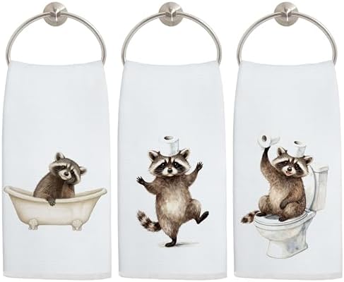 Funny Raccoon Bathroom Hand Towels, Raccoon Lover Gifts, Humor Bathing