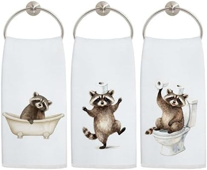 Funny Raccoon Bathroom Hand Towels, Raccoon Lover Gifts, Humor Bathing