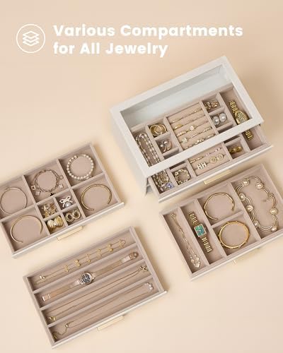 Lolalet Jewelry Box Organizer, 4-Layer Jewelry Storage Case -Beige